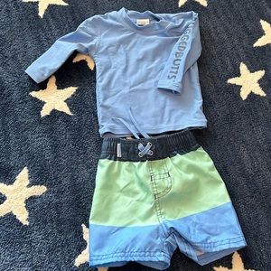 Ruggedbutts Swim Trunks & rash guard size 3-6 Months